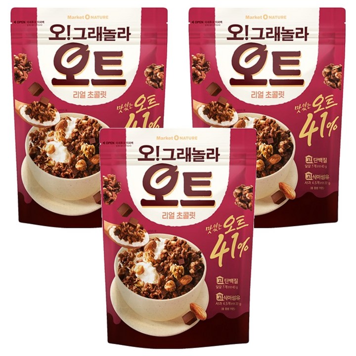 마켓오네이처 오그래놀라 오트 리얼 초콜릿 시리얼, 360g, 3개