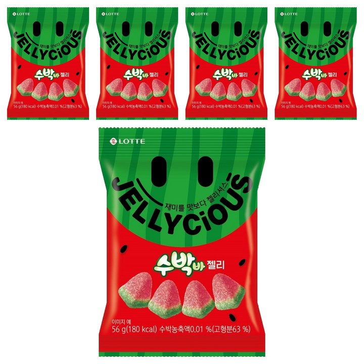 롯데웰푸드 젤리셔스 수박바, 56g, 5개