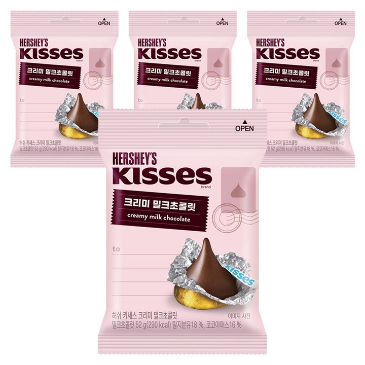 키세스 허쉬 크리미 밀크초콜릿, 52g, 4개