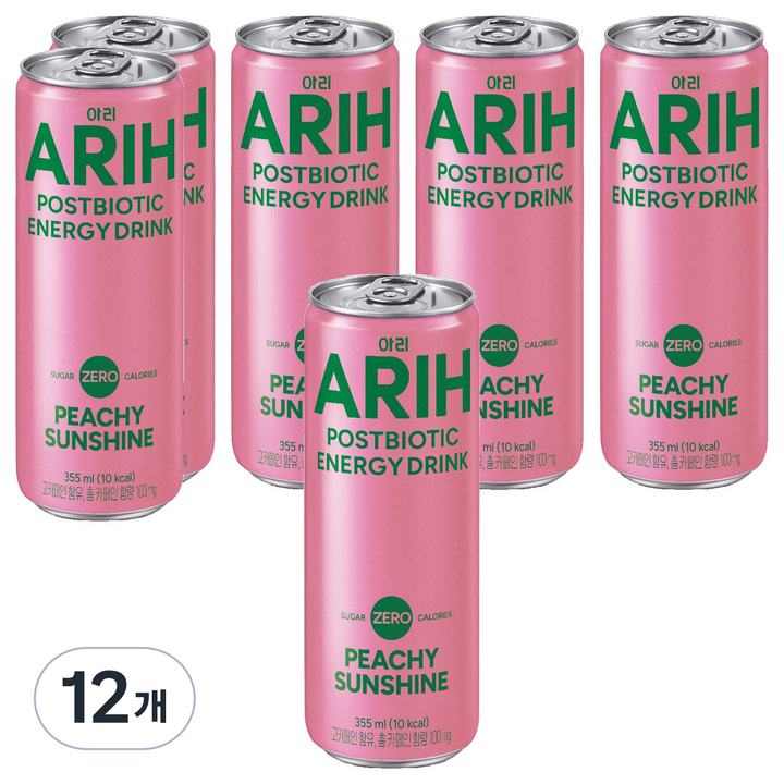 아리 포스트 바이오틱 에너지 드링크 피치선샤인, 12개, 355ml