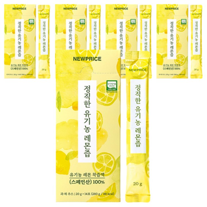 뉴프라이스 정직한 유기농 레몬즙, 280ml, 280g, 5개