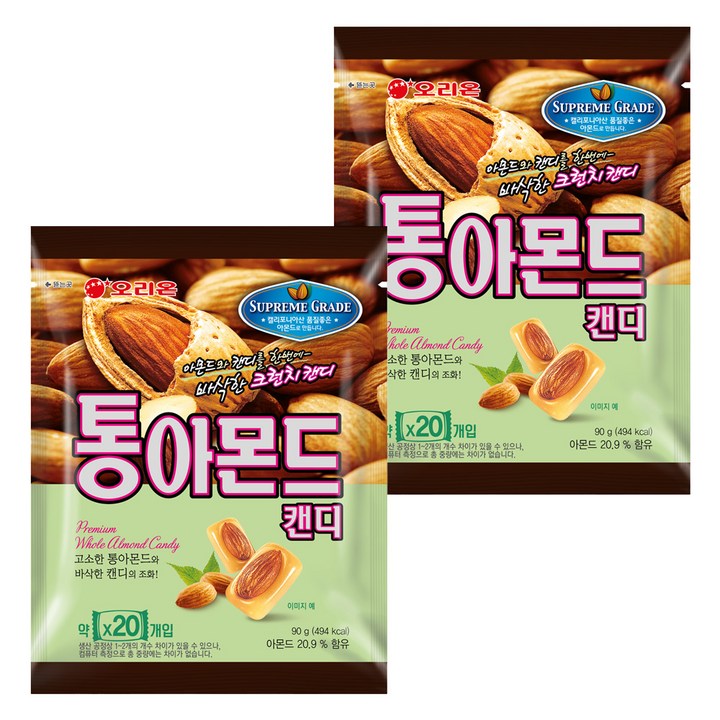 오리온 통아몬드 캔디, 90g, 2개