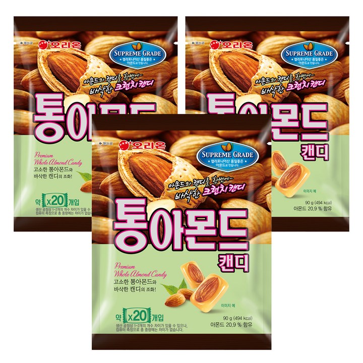 오리온 통아몬드 캔디, 90g, 3개