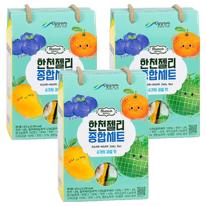밀양한천 블루메이드 한천젤리 종합세트 4가지맛, 3세트, 812g