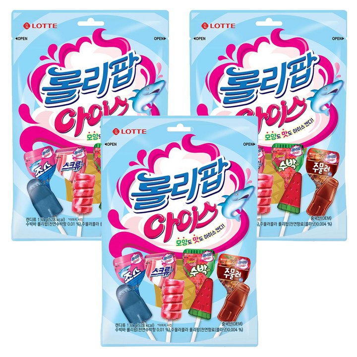 롯데웰푸드 롤리팝 아이스 캔디, 132g, 3개