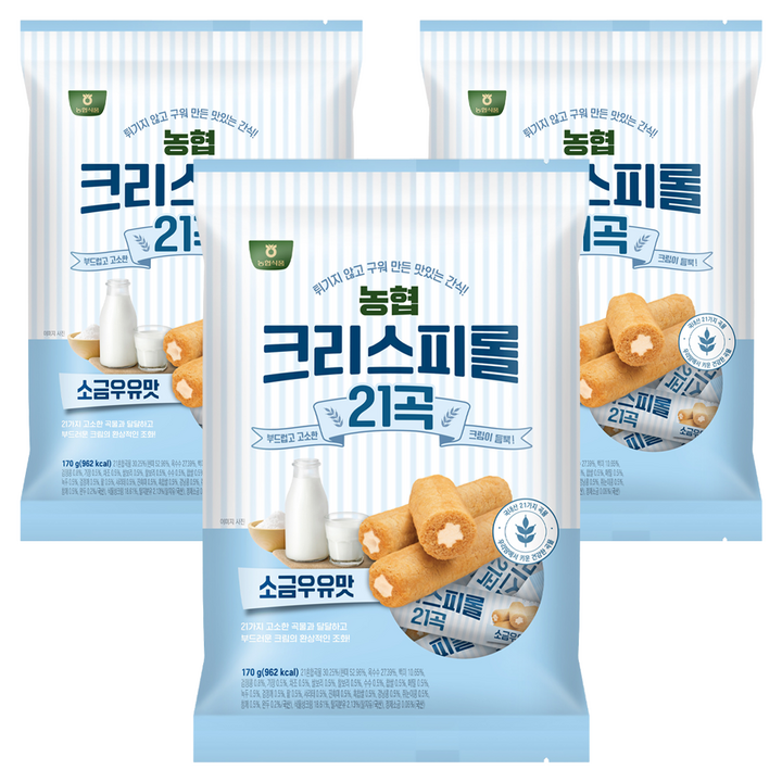 농협식품 크리스피롤 21곡 소금우유맛, 170g, 3개