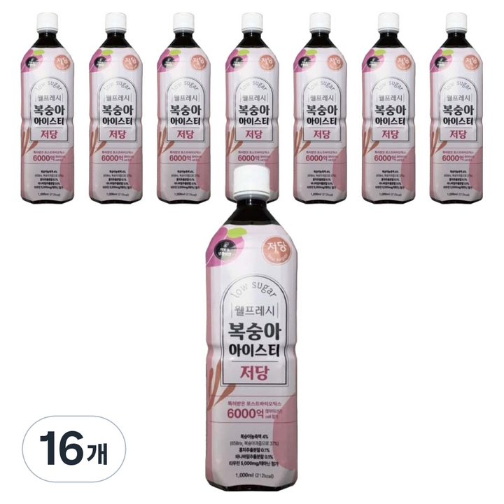 웰프레시 복숭아 아이스티 저당, 16개, 1L