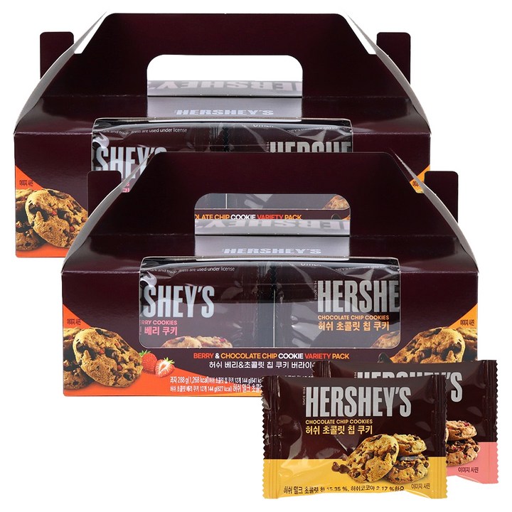 허쉬 베리 12g x 12p + 초콜릿 칩 쿠키 12g x 12p 버라이어티팩, 288g, 2개
