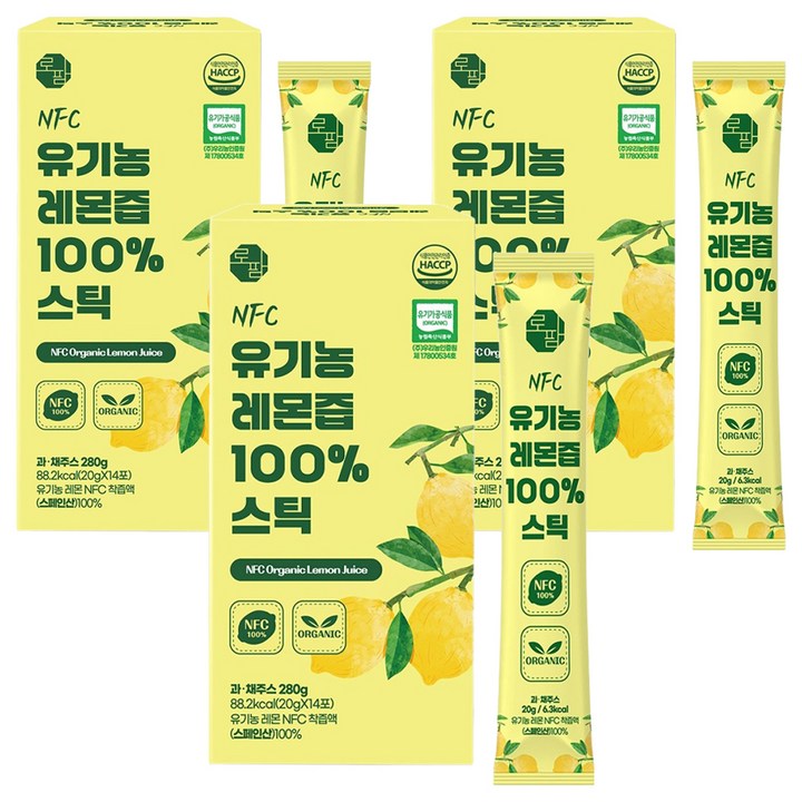 로팜 유기농 레몬즙 100% 스틱, 42개, 20g