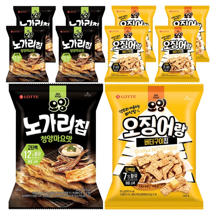 롯데웰푸드 오잉 오징어랑 버터구이칩 55g 5p + 오잉 노가리칩 청양마요맛 60g 5p, 1세트