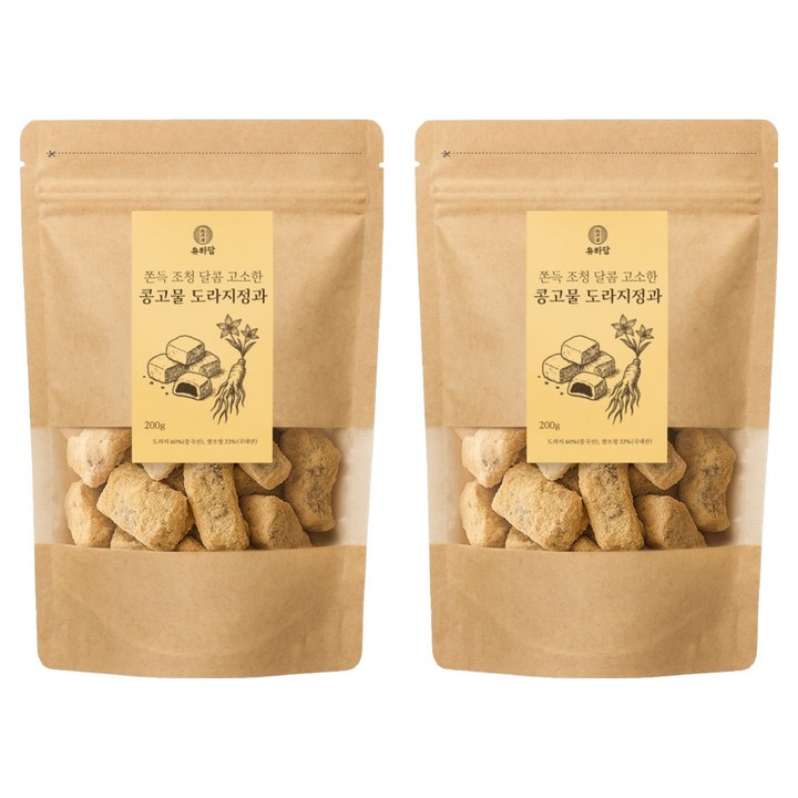 유하담 쫀득조청 달콤 고소한 콩고물 도라지정과, 200g, 2개