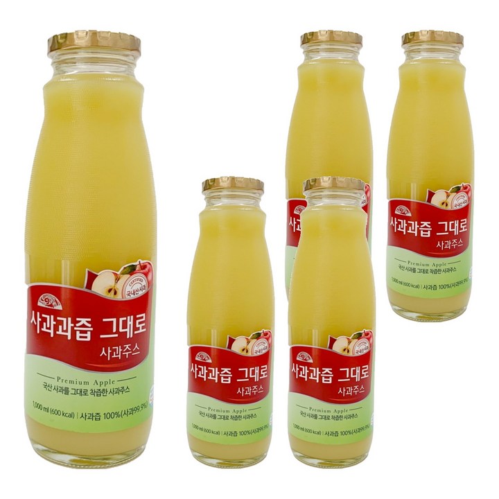 OrganicStory 사과과즙 그대로 사과주스, 5개, 1L