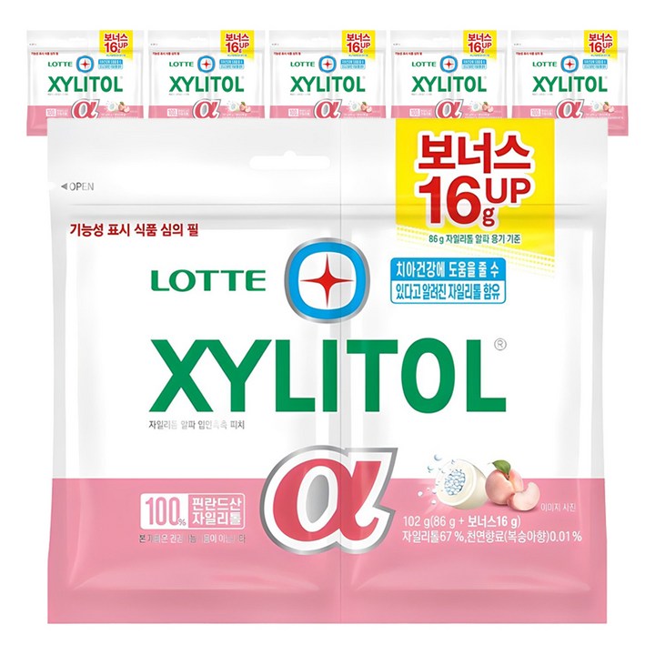 롯데자일리톨 알파 입안촉촉 피치, 102g, 6개