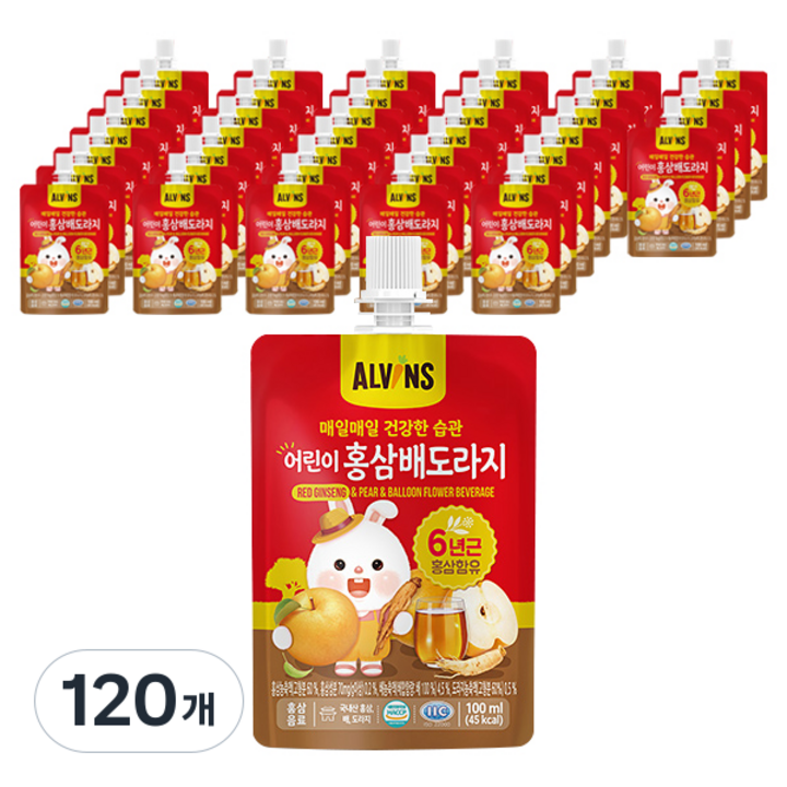 엘빈즈 매일매일 건강한습관 어린이 홍삼배도라지, 100ml, 120개