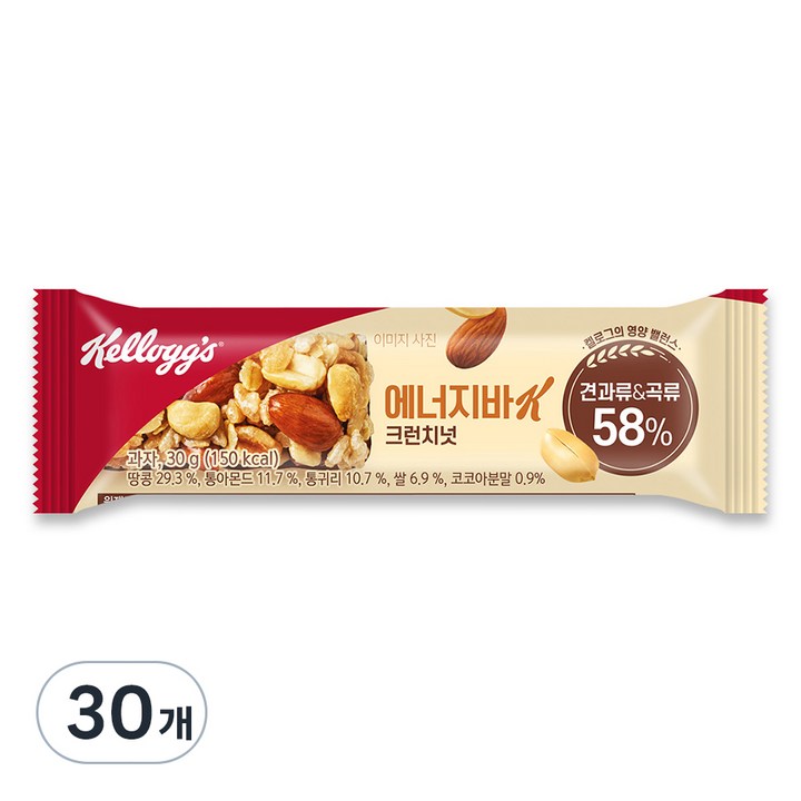 켈로그 에너지바K 크런치넛, 30g, 30개