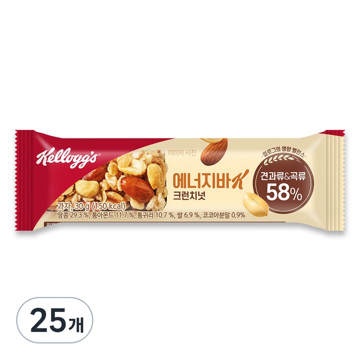 켈로그 에너지바K 크런치넛, 30g, 25개