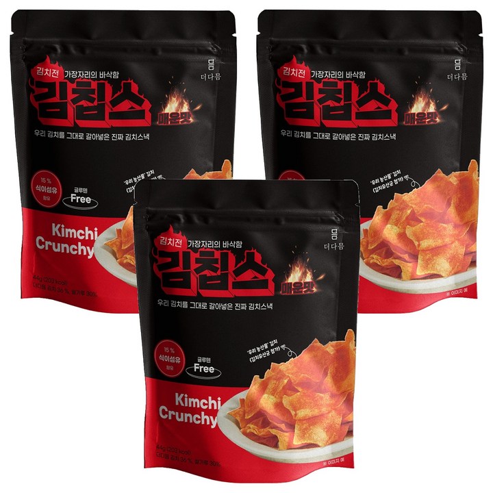 더다믐 김치부각 김칩스 매운김치전맛, 44g, 3개