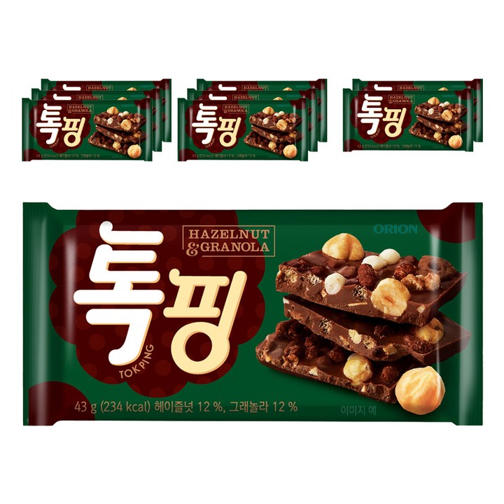 오리온 톡핑 헤이즐넛 앤 그래놀라, 43g, 9개