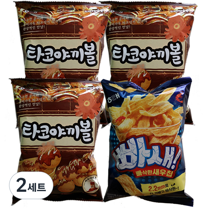 해태제과 타코야끼볼 70g x 3p + 빠새 빠삭한 새우칩 60g, 2세트, 70g + 60g
