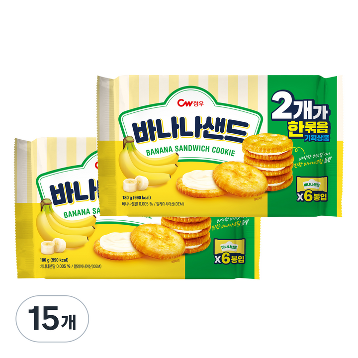 청우식품 바나나샌드 과자 2p, 15개, 360g
