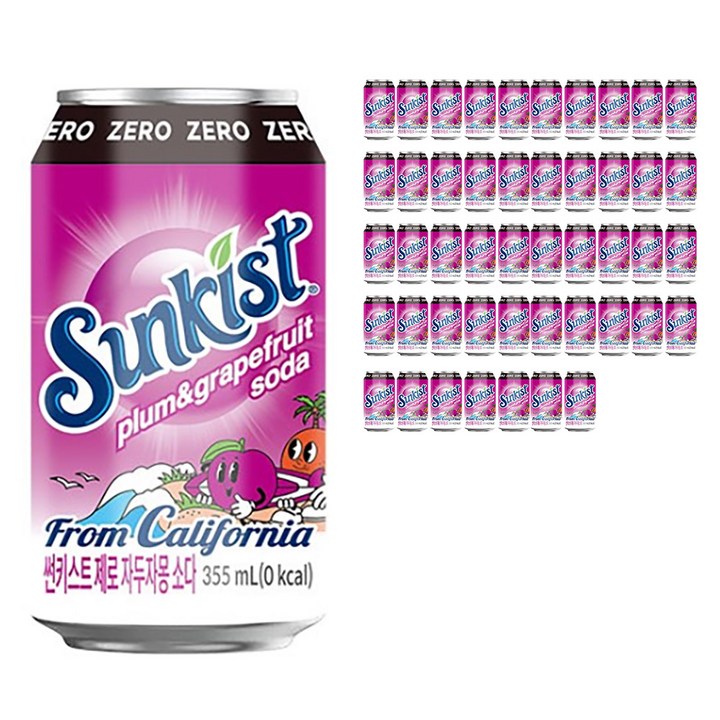 썬키스트 제로 자두자몽 소다 탄산음료, 355ml, 48개