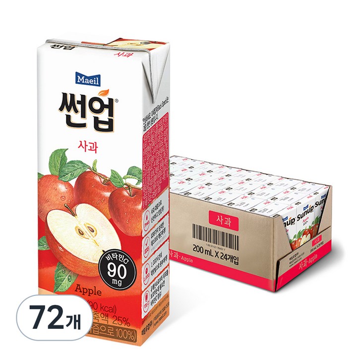 썬업 사과주스, 72개, 200ml
