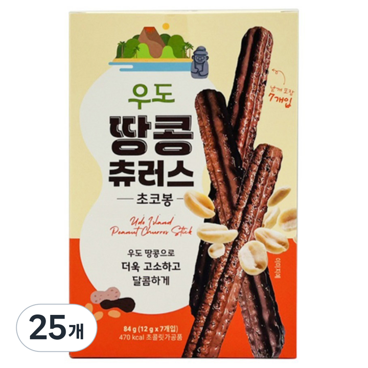 우도 땅콩 츄러스 초코봉, 84g, 25개