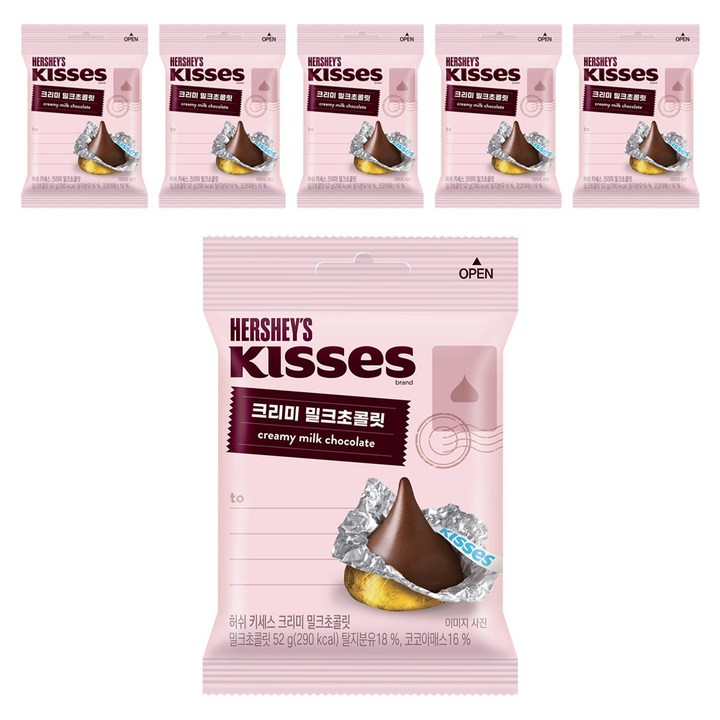 키세스 허쉬 크리미 밀크초콜릿, 52g, 6개