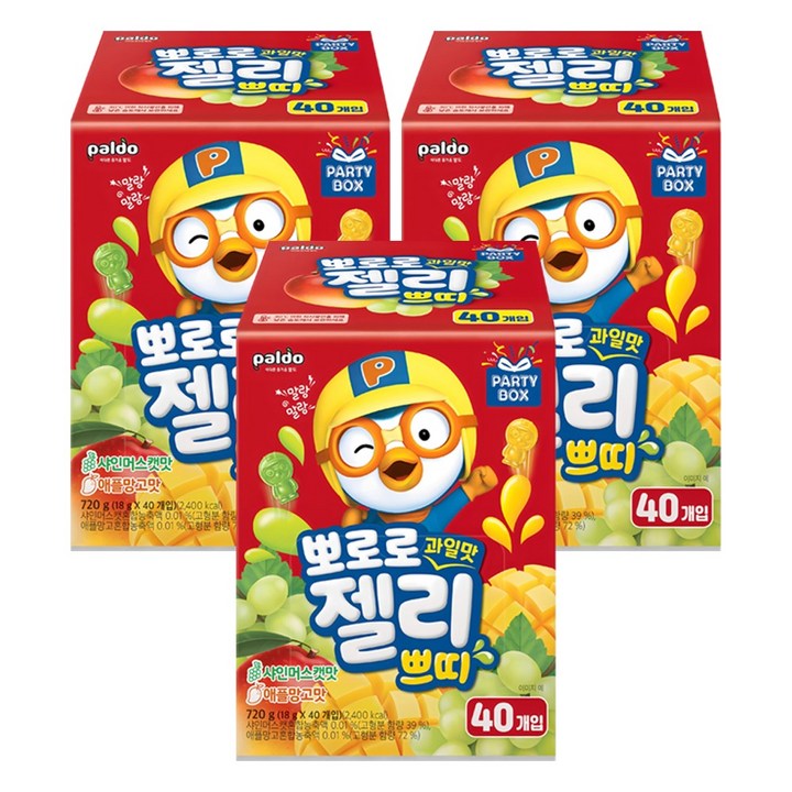 팔도 뽀로로 과일맛 젤리 쁘띠 40p, 720g, 3개