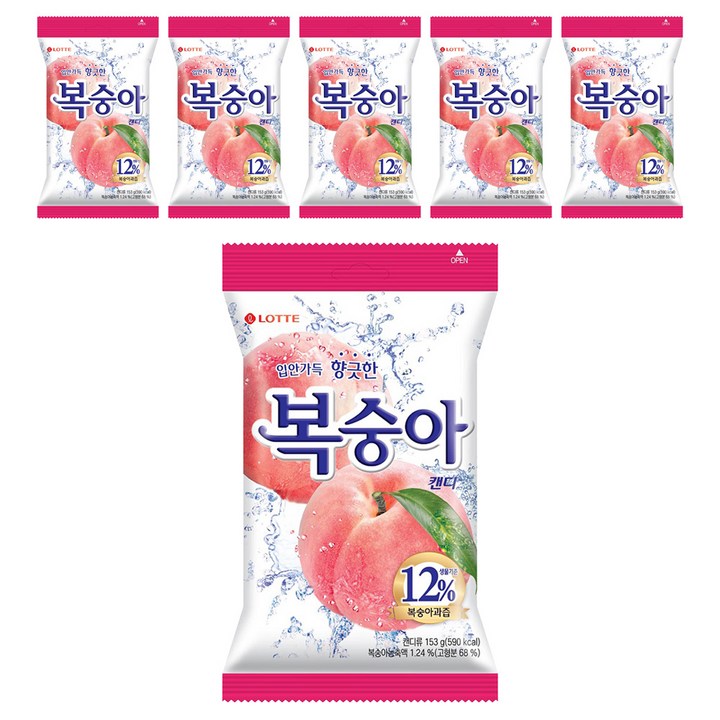 롯데웰푸드 복숭아 캔디, 153g, 6개