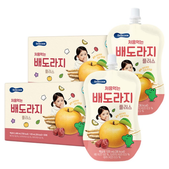 베베쿡 처음먹는 배도라지 플러스 주스 20p, 혼합맛(배/도라지), 2개, 2.4L