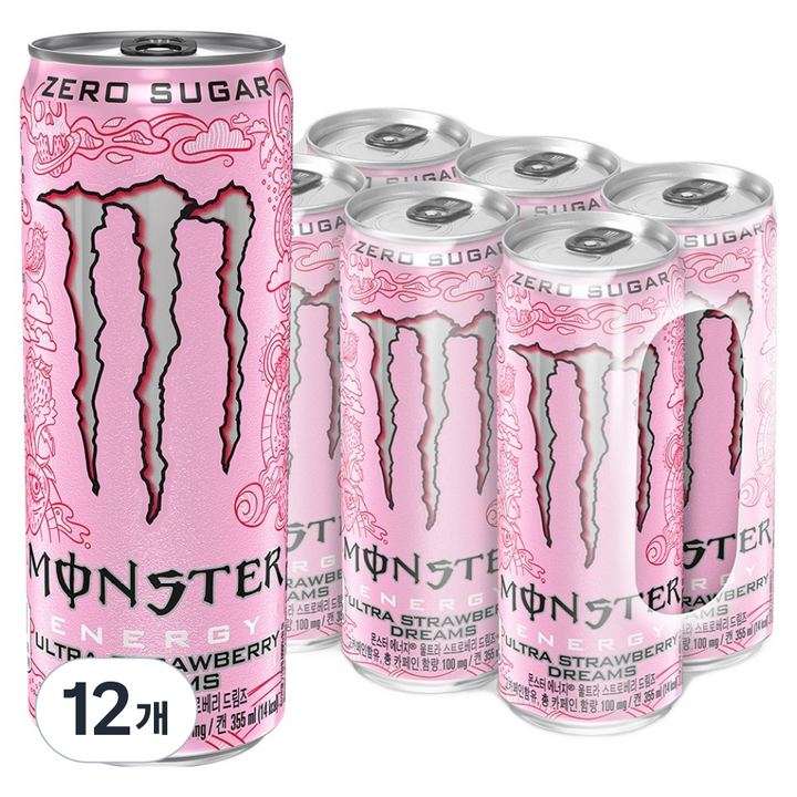 몬스터에너지 드링크 울트라 스트로베리 드림즈, 355ml, 12개