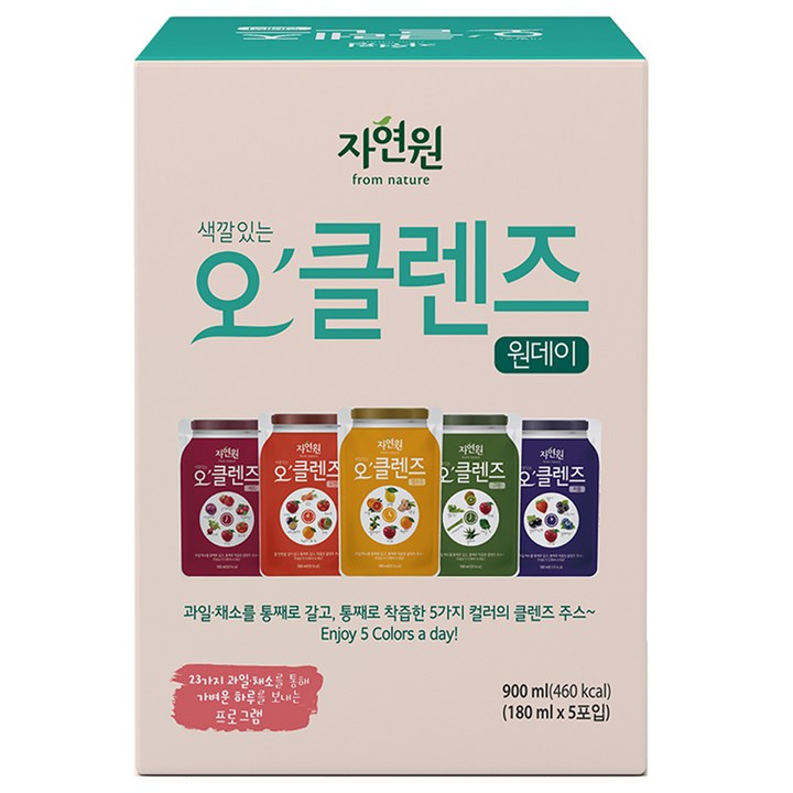 자연원 오클렌즈 원데이 과일 채소 착즙주스, 180ml, 5개