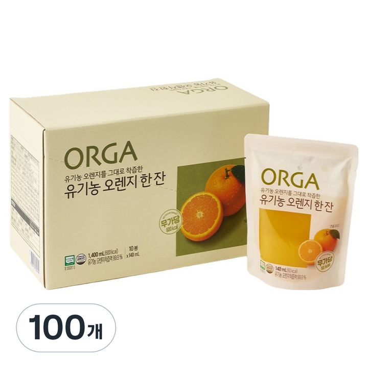 올가홀푸드 유기농 오렌지 한잔, 140ml, 100개