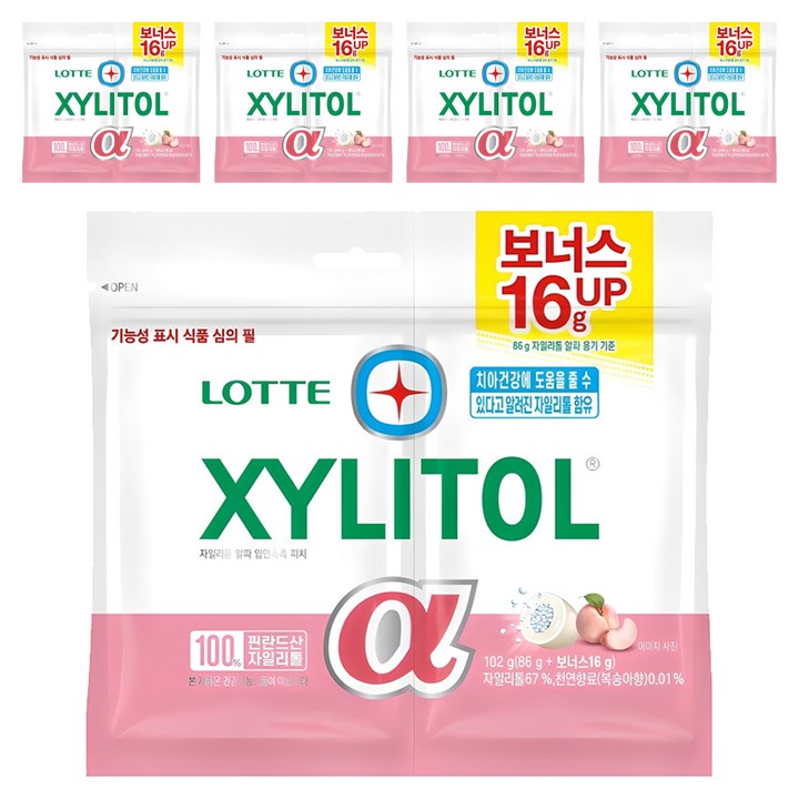 롯데자일리톨 알파 입안촉촉 피치, 102g, 5개