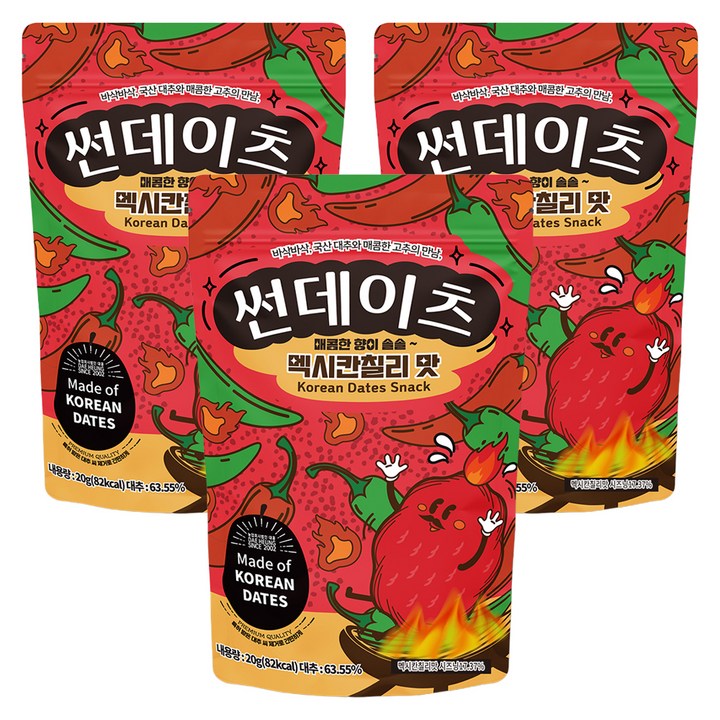 썬데이츠 대추스낵 멕시칸칠리맛, 20g, 3개