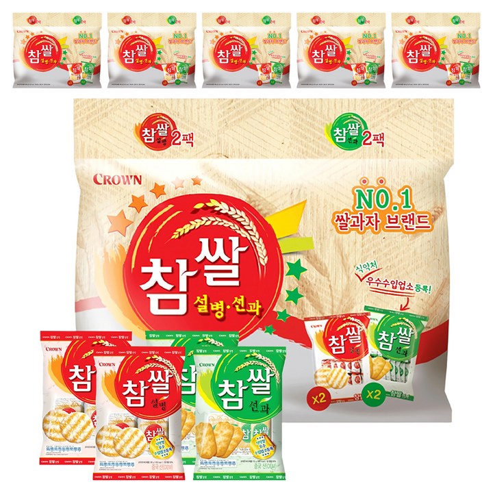크라운 참쌀 설병 128g x 2p + 선과 115g x 2p 세트, 6개