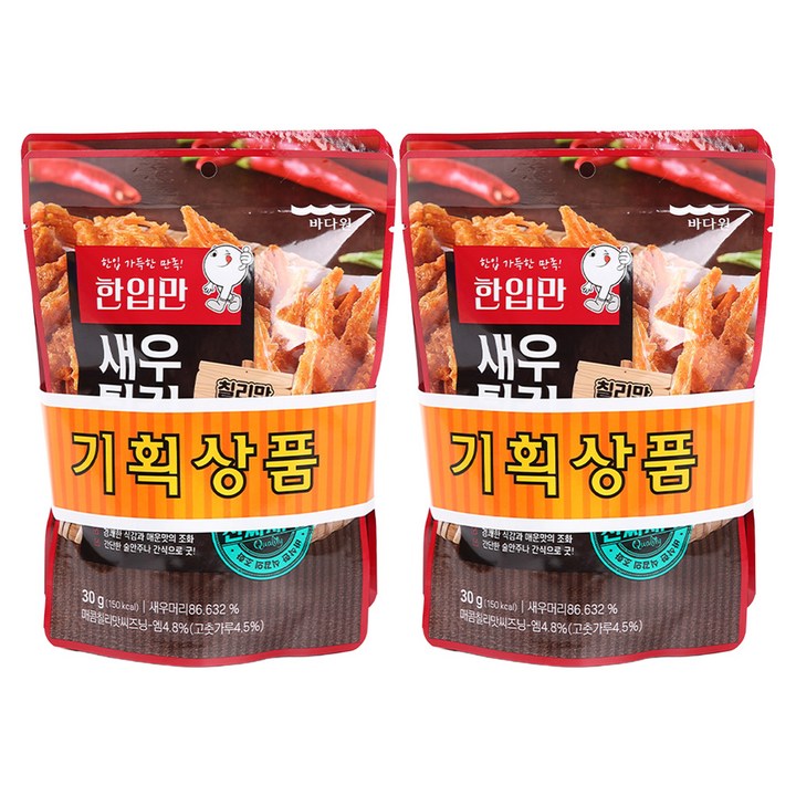 바다원 리얼새우 한입만 새우튀김 칠리맛, 30g, 6개