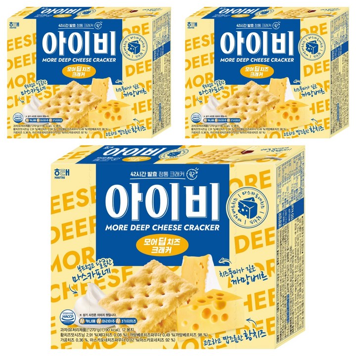 해태제과 아이비 모어딥치즈 크래커, 270g, 3개