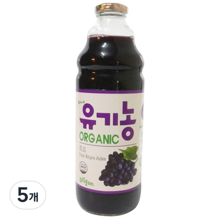 퓨어플러스 유기농 포도주스, 1L, 5개