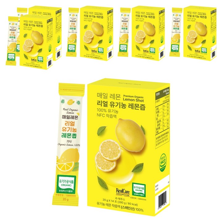 리얼케어 매일레몬 리얼 유기농 레몬즙, 280g, 6개