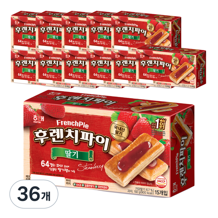 해태제과 후렌치파이 딸기 15p, 192g, 36개