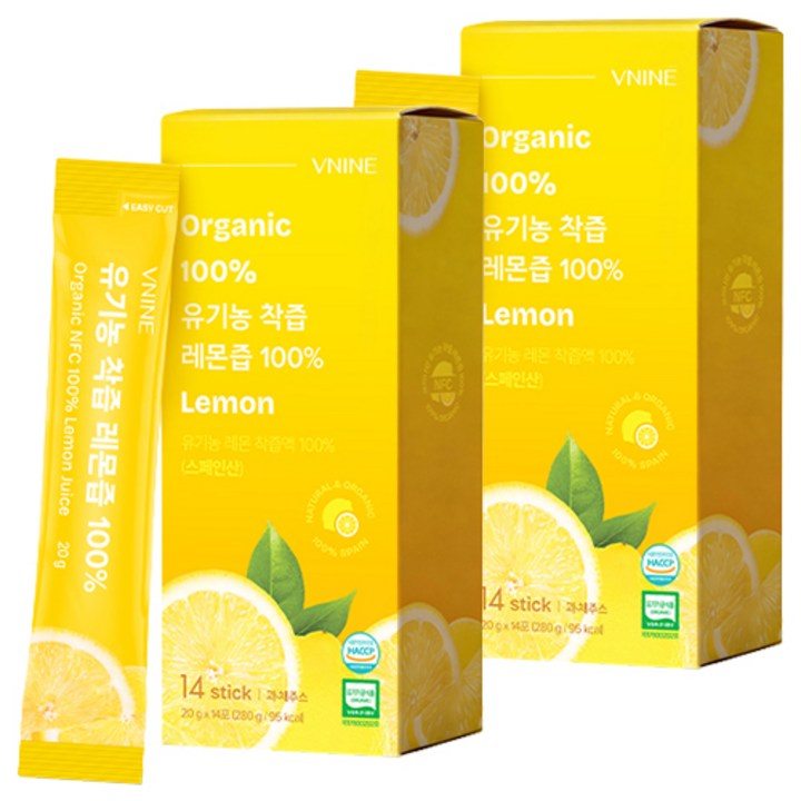 브이나인 유기농 착즙 레몬즙 100%, 20g, 28개