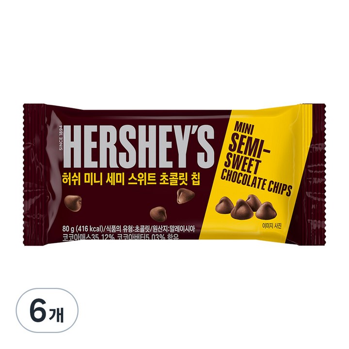 허쉬 미니 세미스위트 초콜릿칩, 80g, 6개