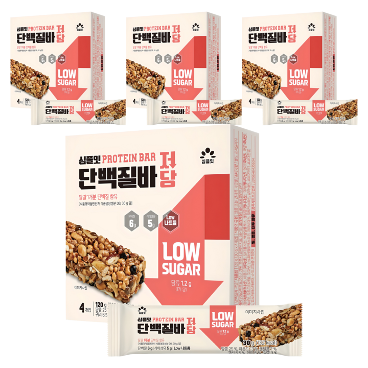 심플잇 단백질바 저당, 120g, 4개