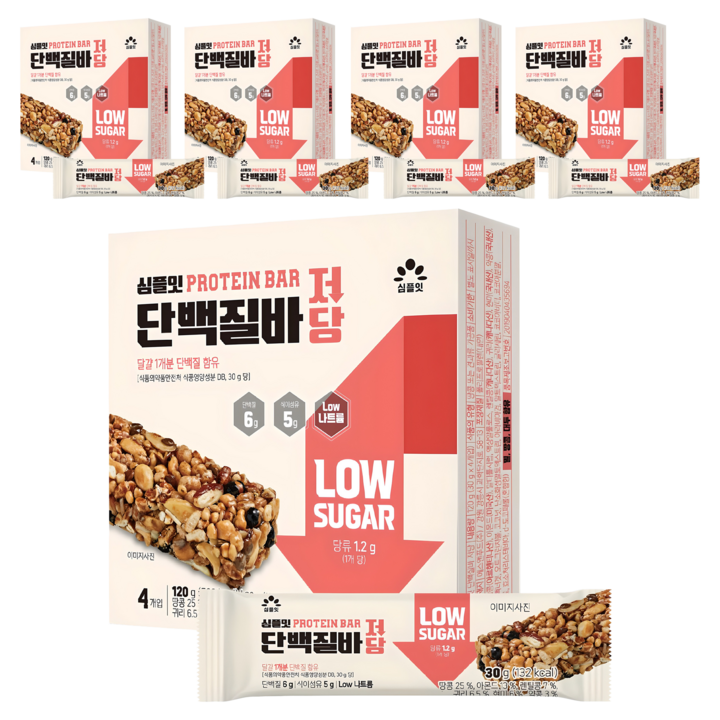 심플잇 단백질바 저당 4p, 120g, 5개