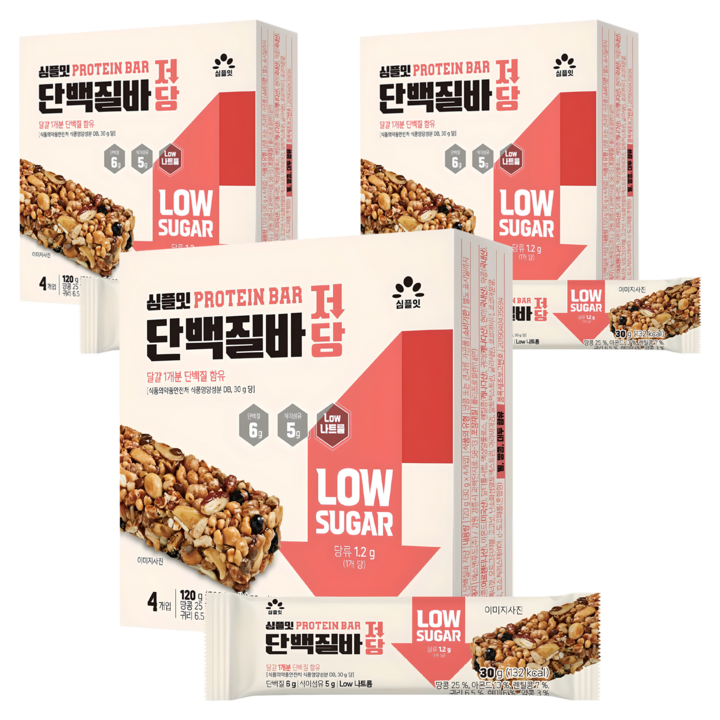 심플잇 단백질바 저당 4p, 120g, 3개