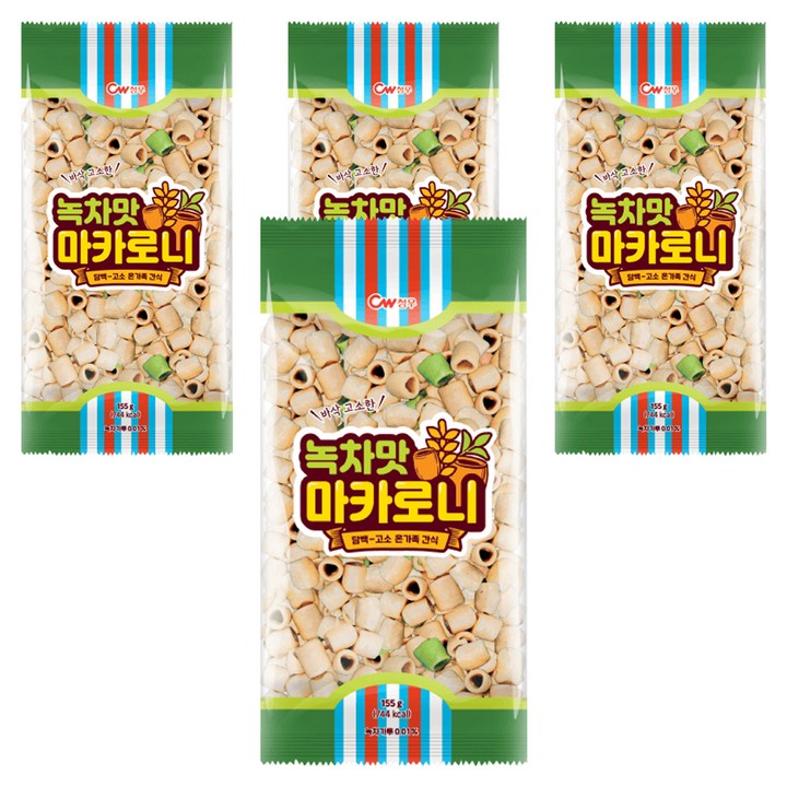 청우식품 녹차맛 마카로니, 155g, 4개