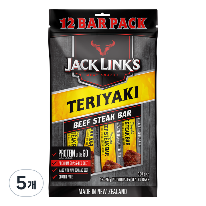 잭링크스 비프 스테이크 바 데리야키 육포, 300g, 5개