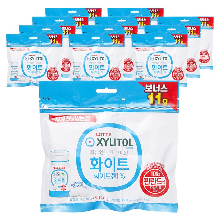 롯데자일리톨 껌 화이트 트윈리필, 81g, 12개